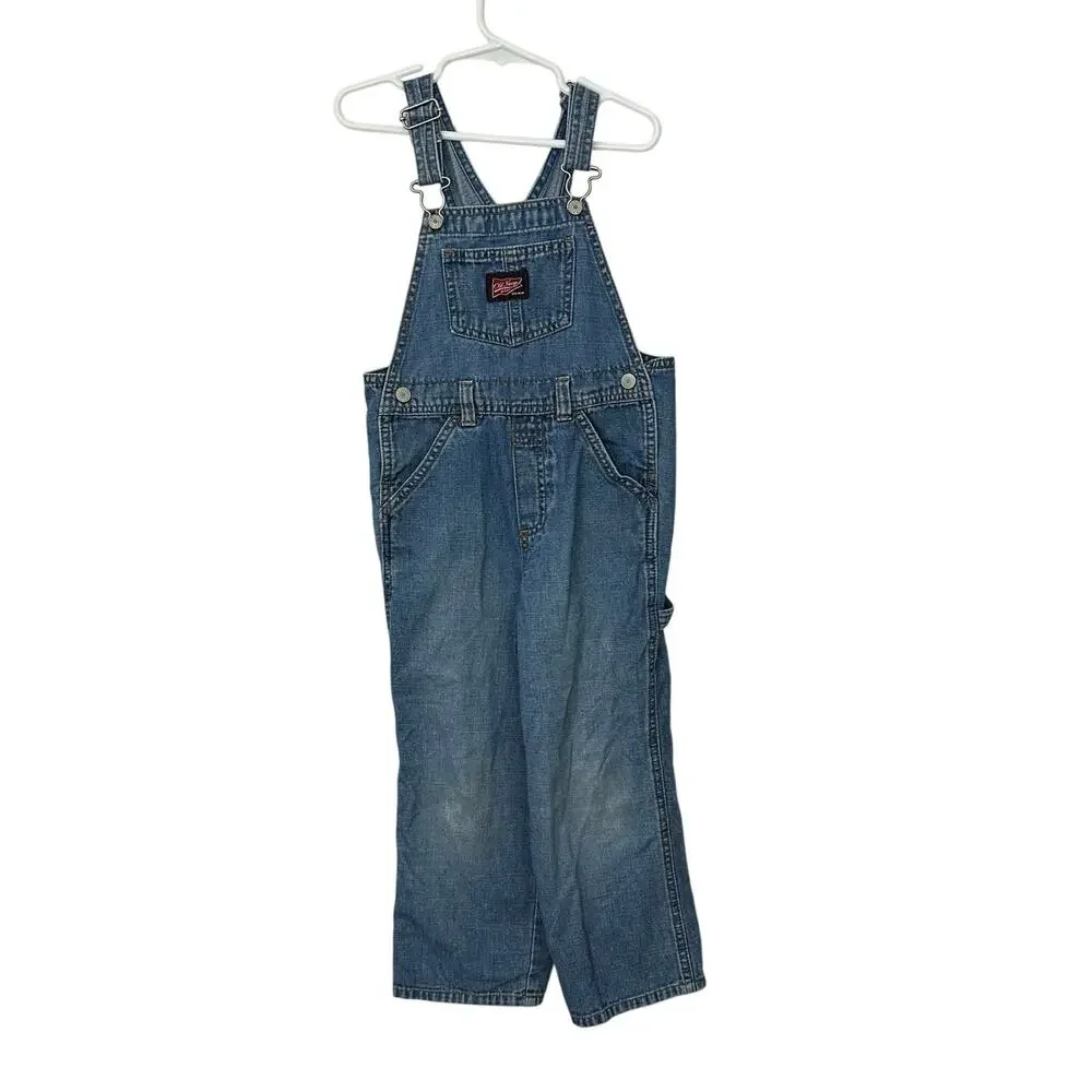 Old Navy Baby Denim Overalls Size 5T Blue Adjustable Pockets 100% Cotton Unisex
